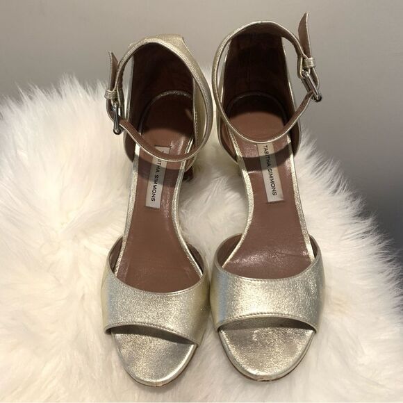 Tabitha Simmons Metallic Gold Open Toe Heel Sandals Size 5.5 - Picture 2 of 11